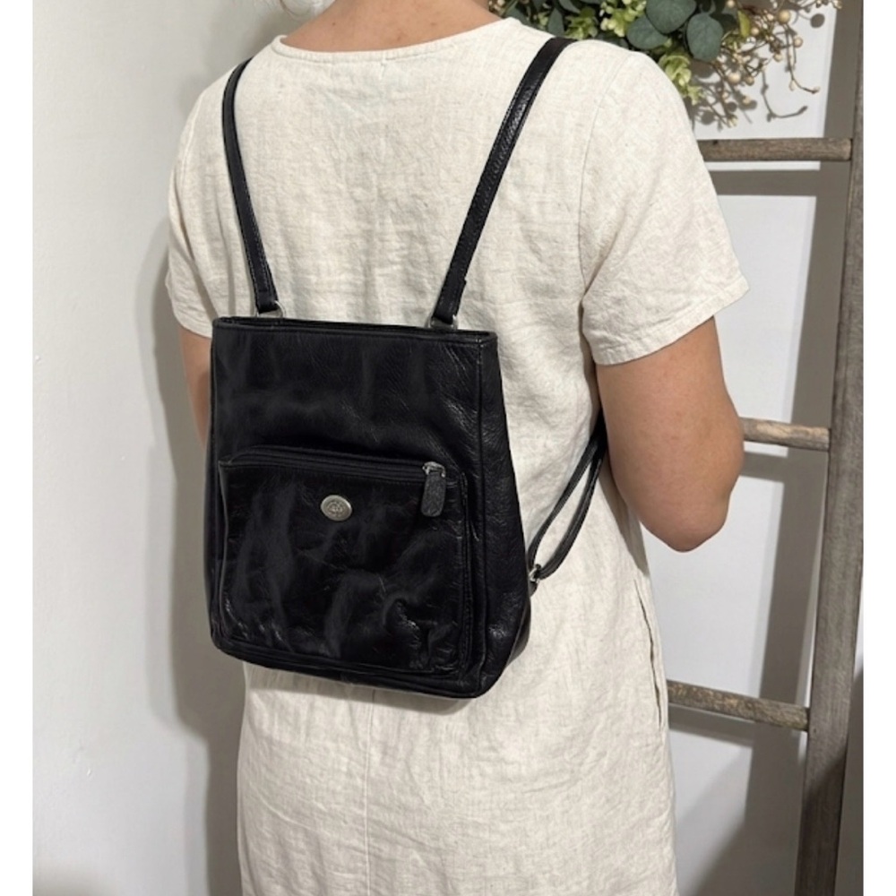 Original The Trend Black Leather Crossbody / Backpack Bag Purse Made In Italy 🇮🇹